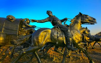 Oklahoma Statues of the historic 1889 Land Run in Oklahoma City, located a few minutes west of the Midwest City Office.